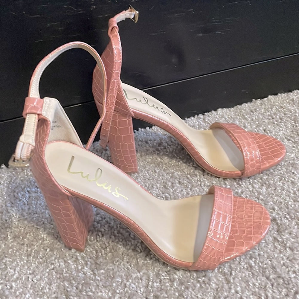 Taylor Croc Dusty Rose Crocodile-Embossed Ankle Strap Heels
